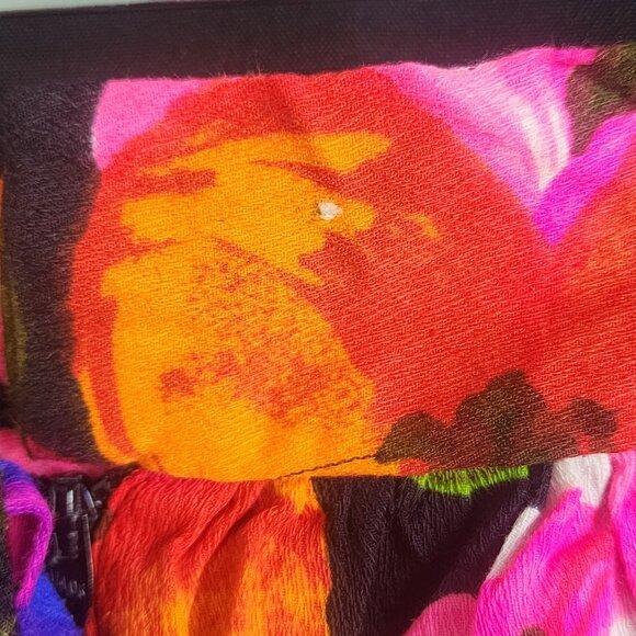Vtg 70s Floral Maxi Skirt Black Pink Purple Orange Hawaiian Boho Hippie S - Picture 4 of 9